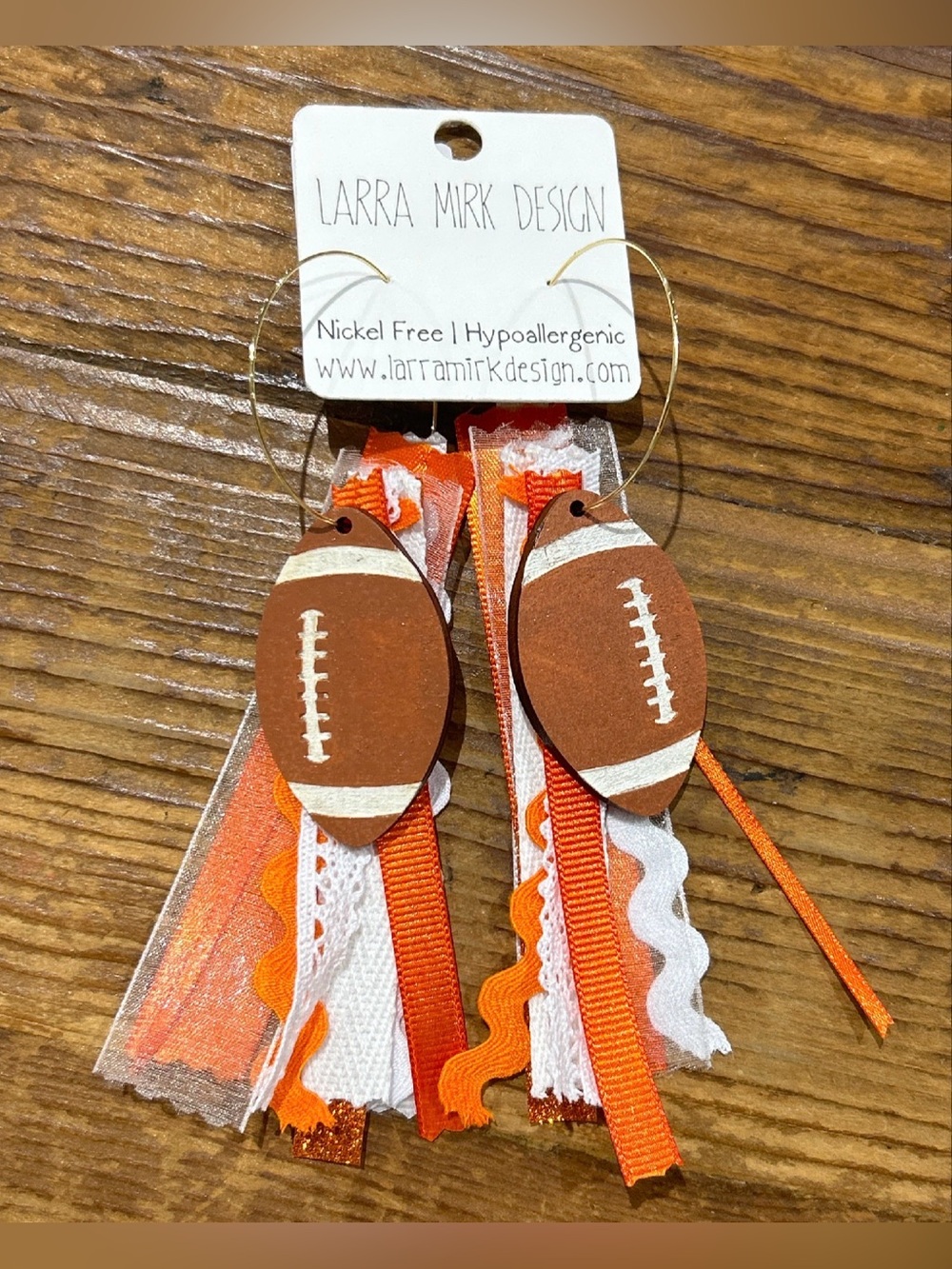 Orange Football Ribbon Drop Earrings